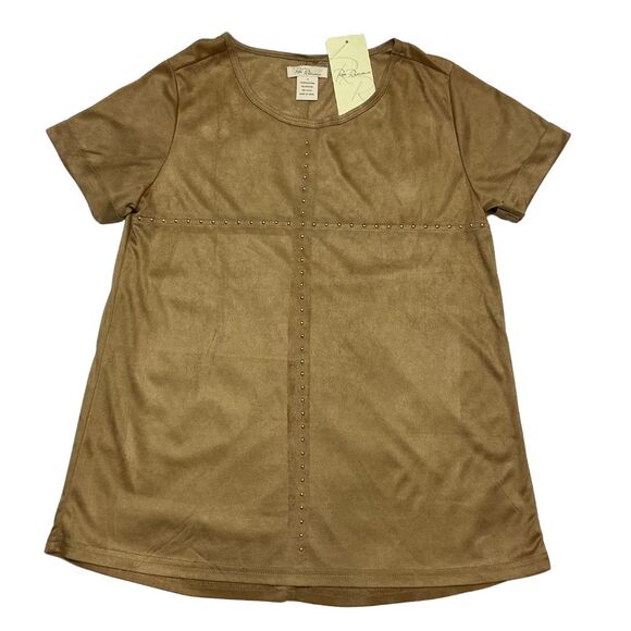 Rae Republic Women's Faux Suede Top Small Studded Short Sleeve - Picture 1 of 5
